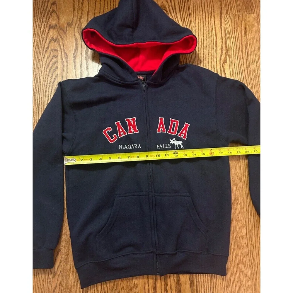 Canada Niagra Falls Zip Up Hoodie Size L Red Lined Hood Moose Graphic Youth